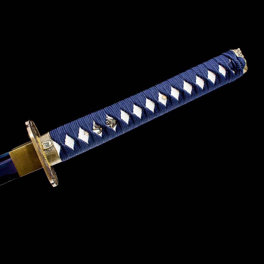 Blue Moondrop decorative katana angle view