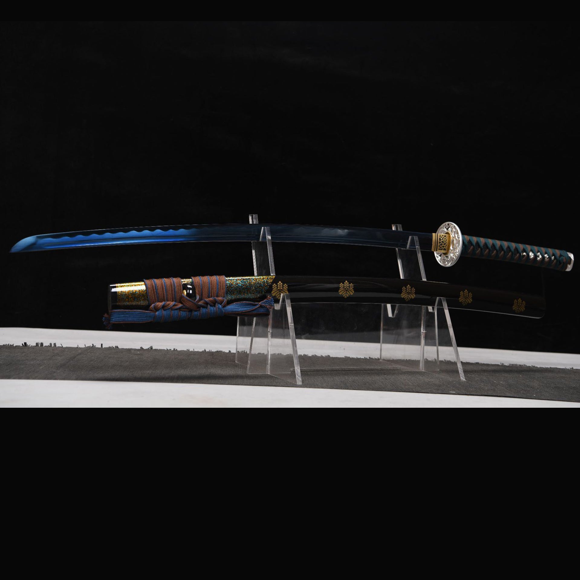 Gilded Resolve decorative katana angle view