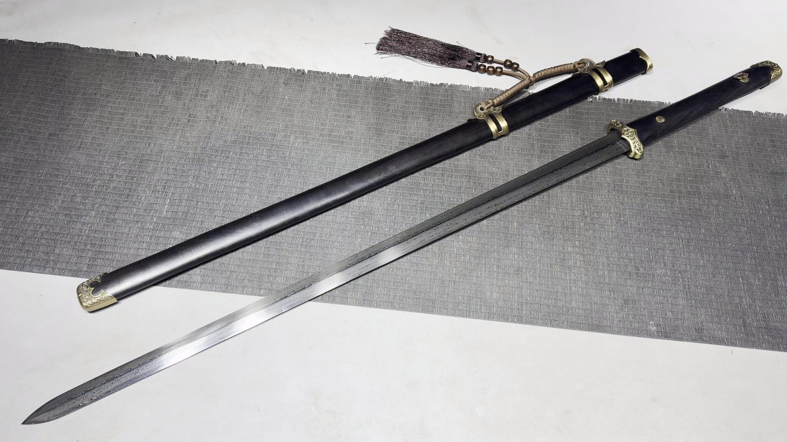 KageForge5 product image: 28" Pattern Steel Japanese Sword with Pure Copper Fittings