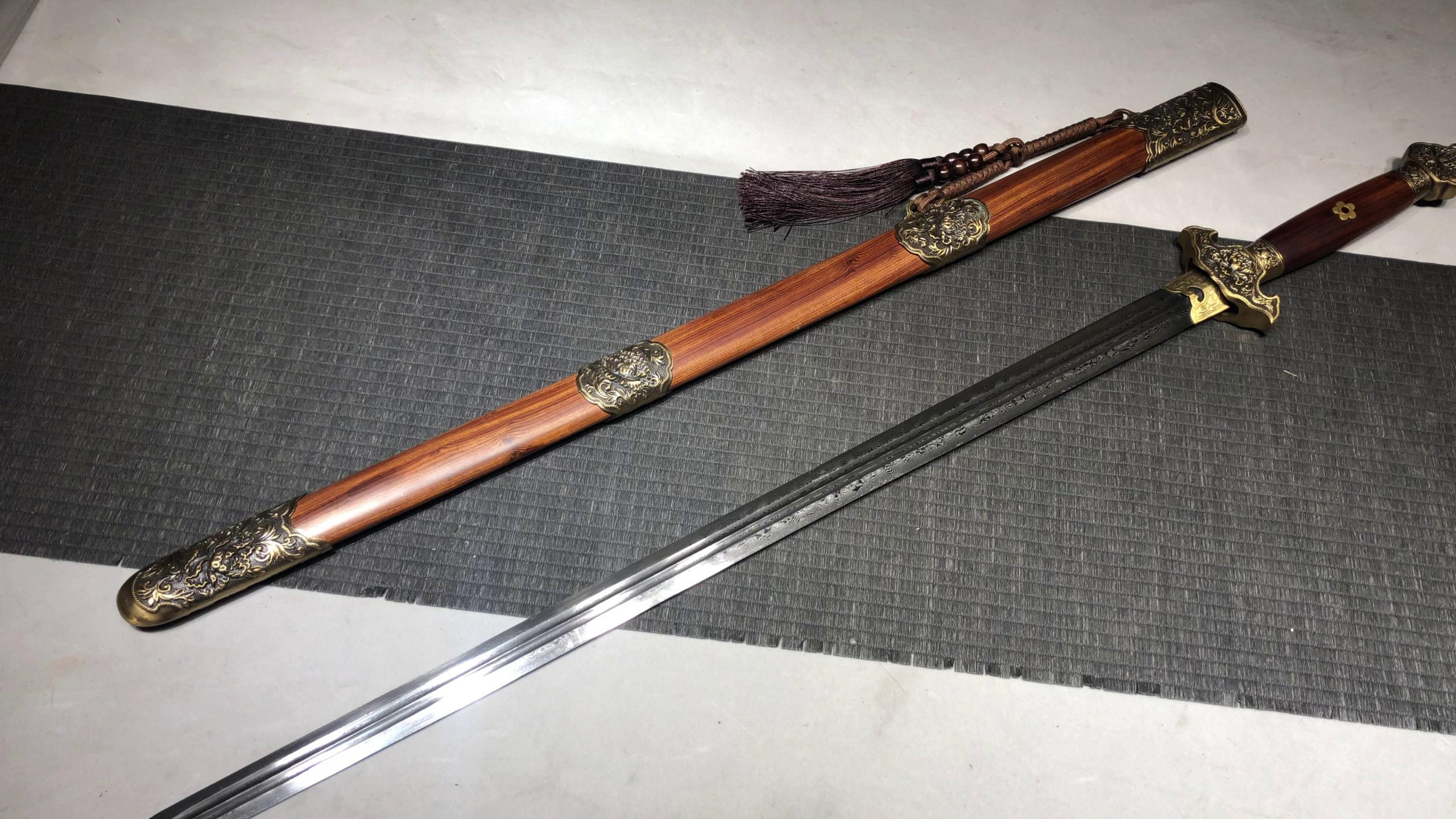 KageForge5 product image: 28" Pattern Steel Japanese Sword with Pure Copper Fittings