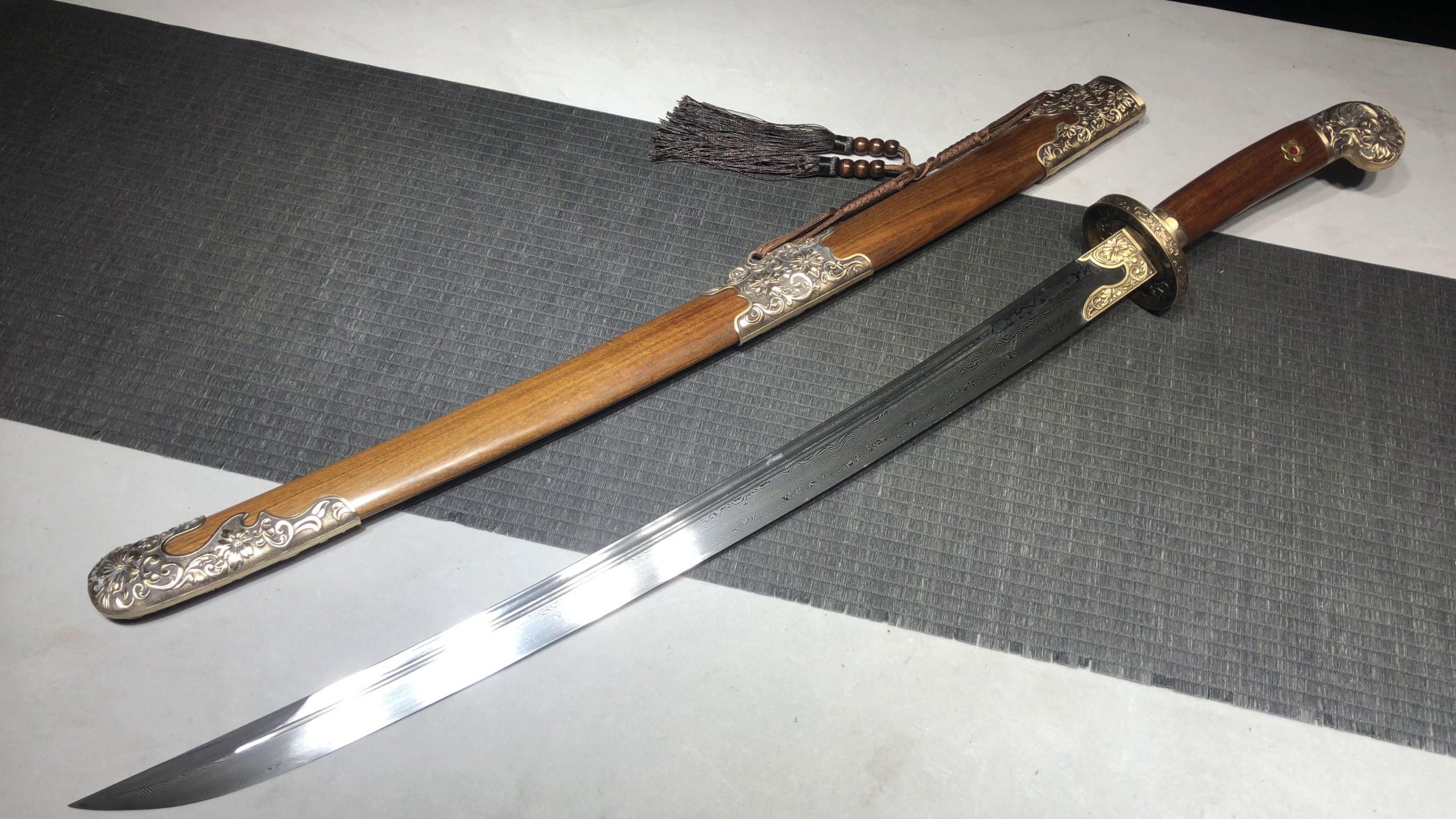 KageForge5 product image: 26" Pattern Steel Japanese Sword with Pure Copper Fittings