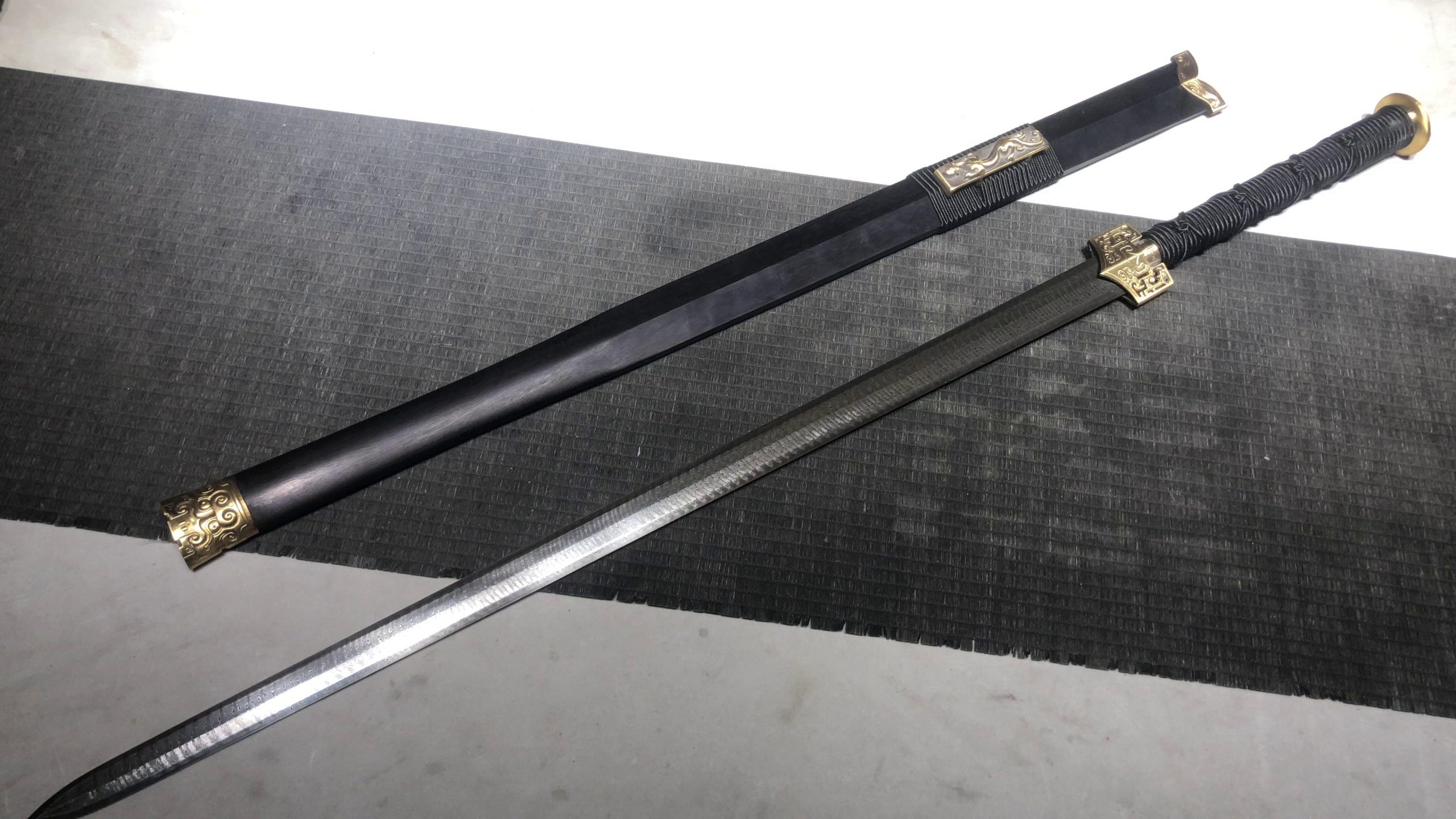 KageForge5 product image: 28" Pattern Steel Japanese Sword with Pure Copper Fittings
