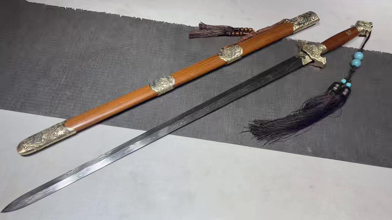 KageForge5 product image: 28" Pattern Steel Japanese Sword with Pure Copper Fittings