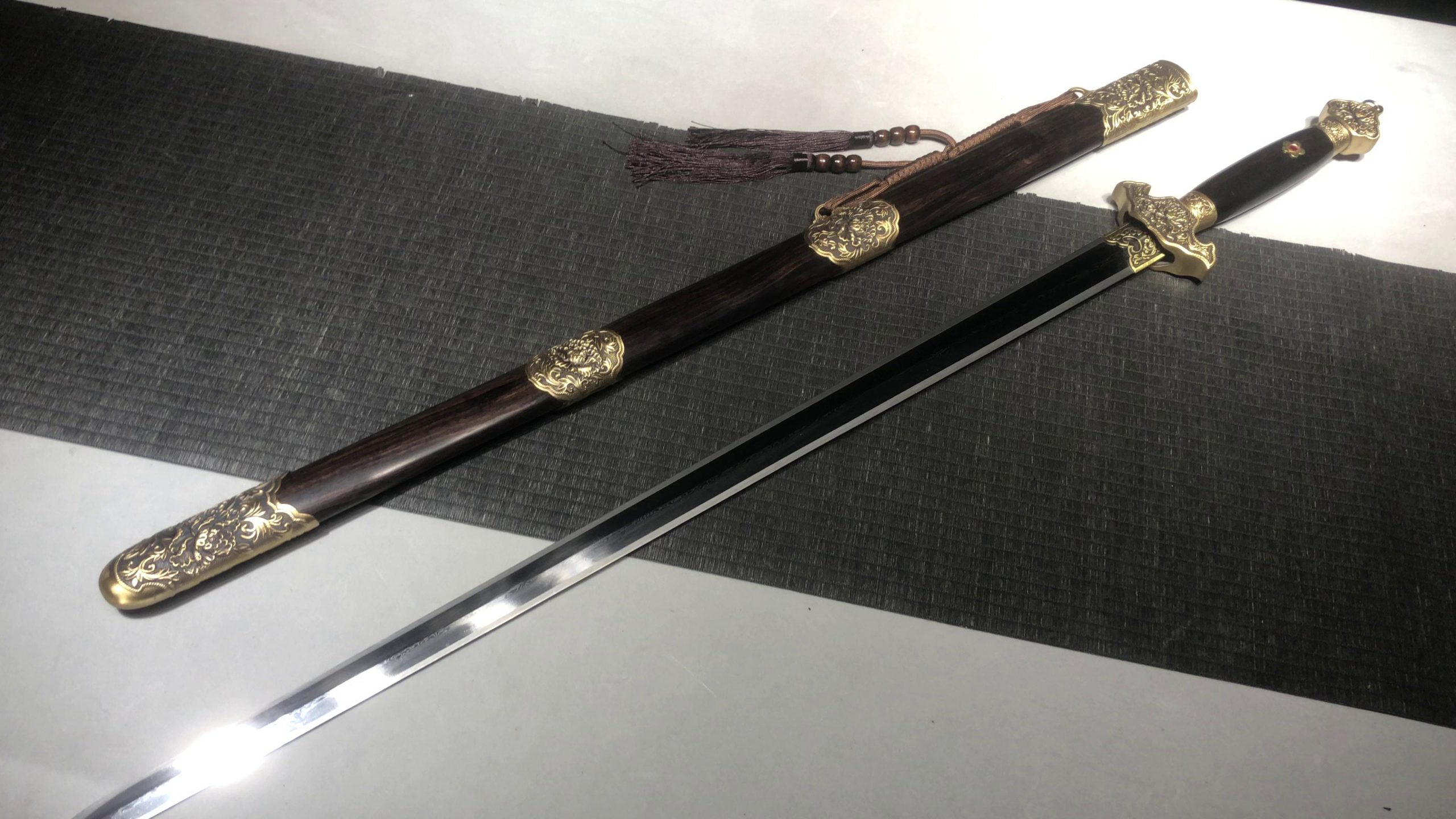 KageForge5 product image: 28" Pattern Steel Japanese Sword with Pure Copper Fittings