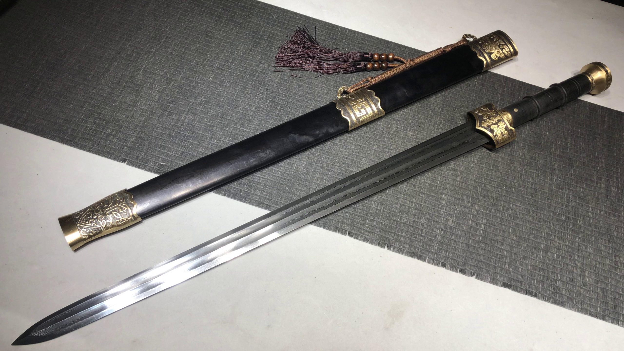KageForge5 product image: 24" Pattern Steel Japanese Sword with Pure Copper Fittings