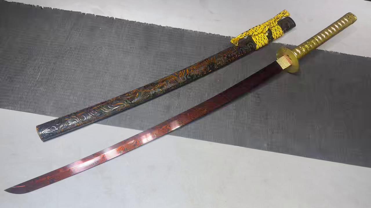 KageForge5 product image: 26" Pattern Steel Katana with Pure Copper Fittings
