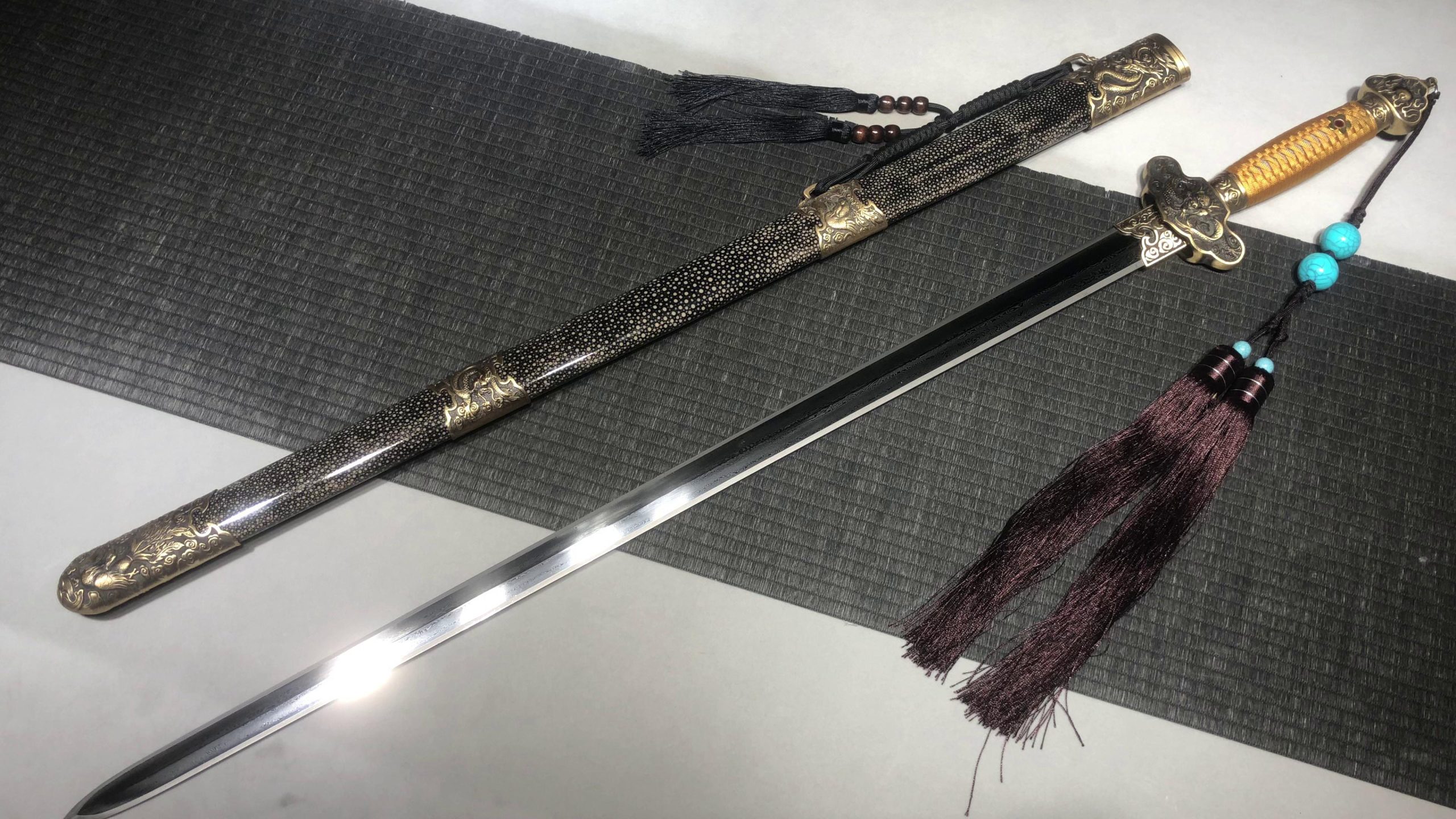 KageForge5 product image: 26" Pattern Steel Japanese Sword with Brass Fittings