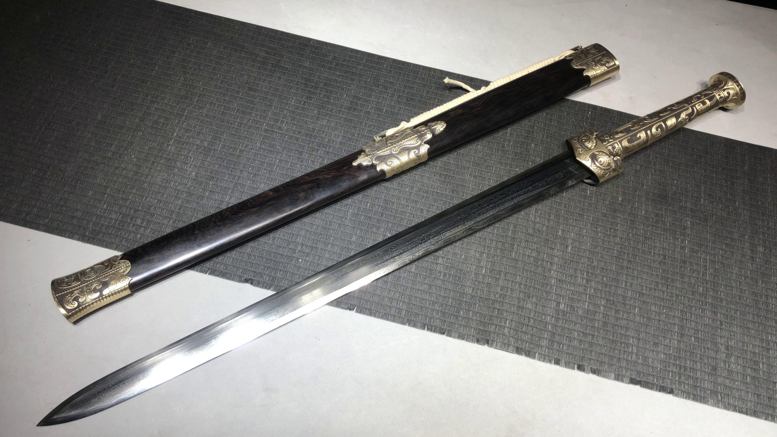 KageForge5 product image: 24" Pattern Steel Japanese Sword with Pure Copper Fittings