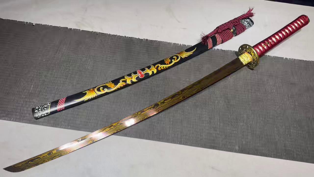 KageForge5 product image: 26" Pattern Steel Katana with Pure Copper Fittings