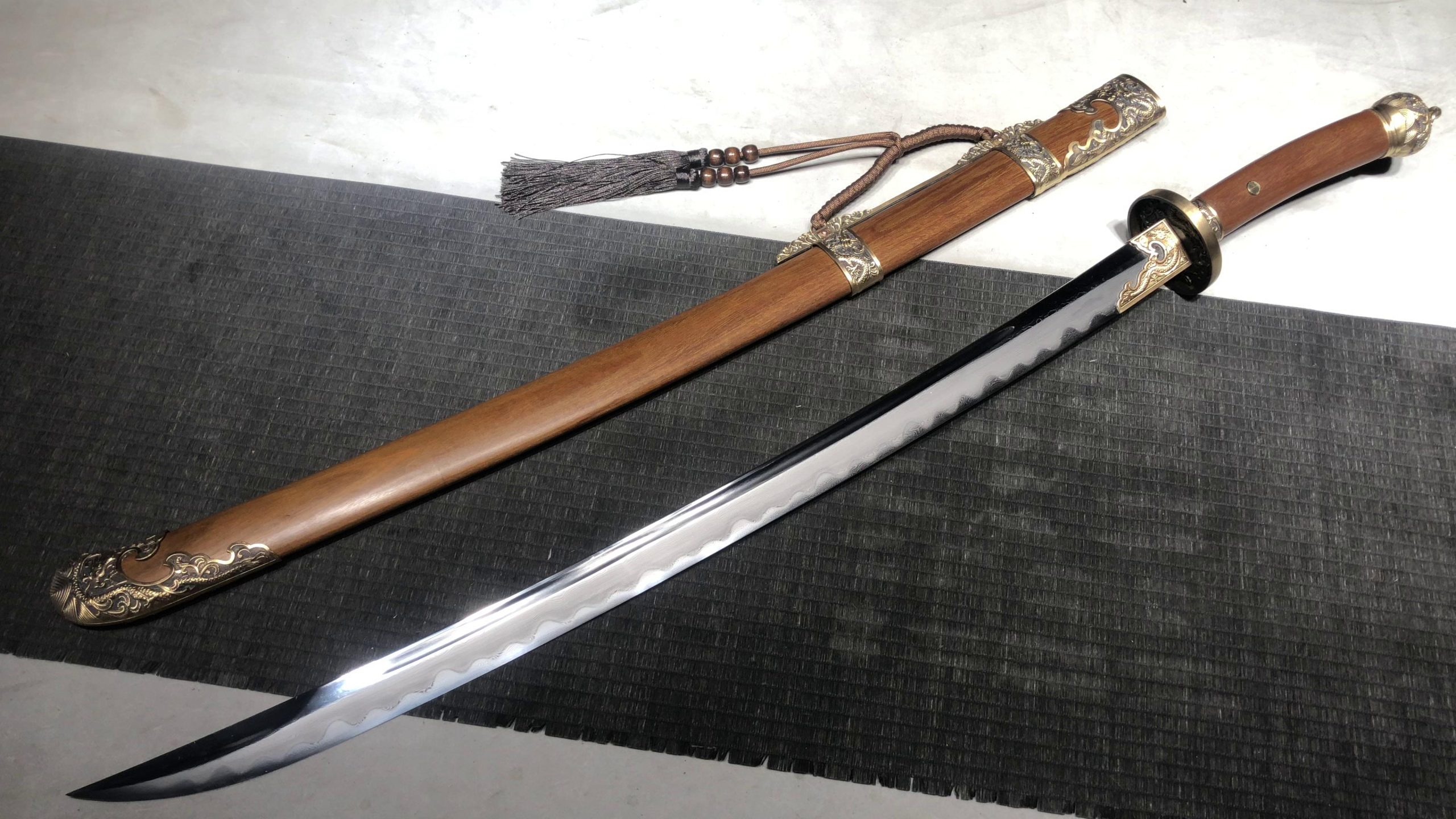 KageForge5 product image: 26" Pattern Steel Japanese Sword with Pure Copper Fittings