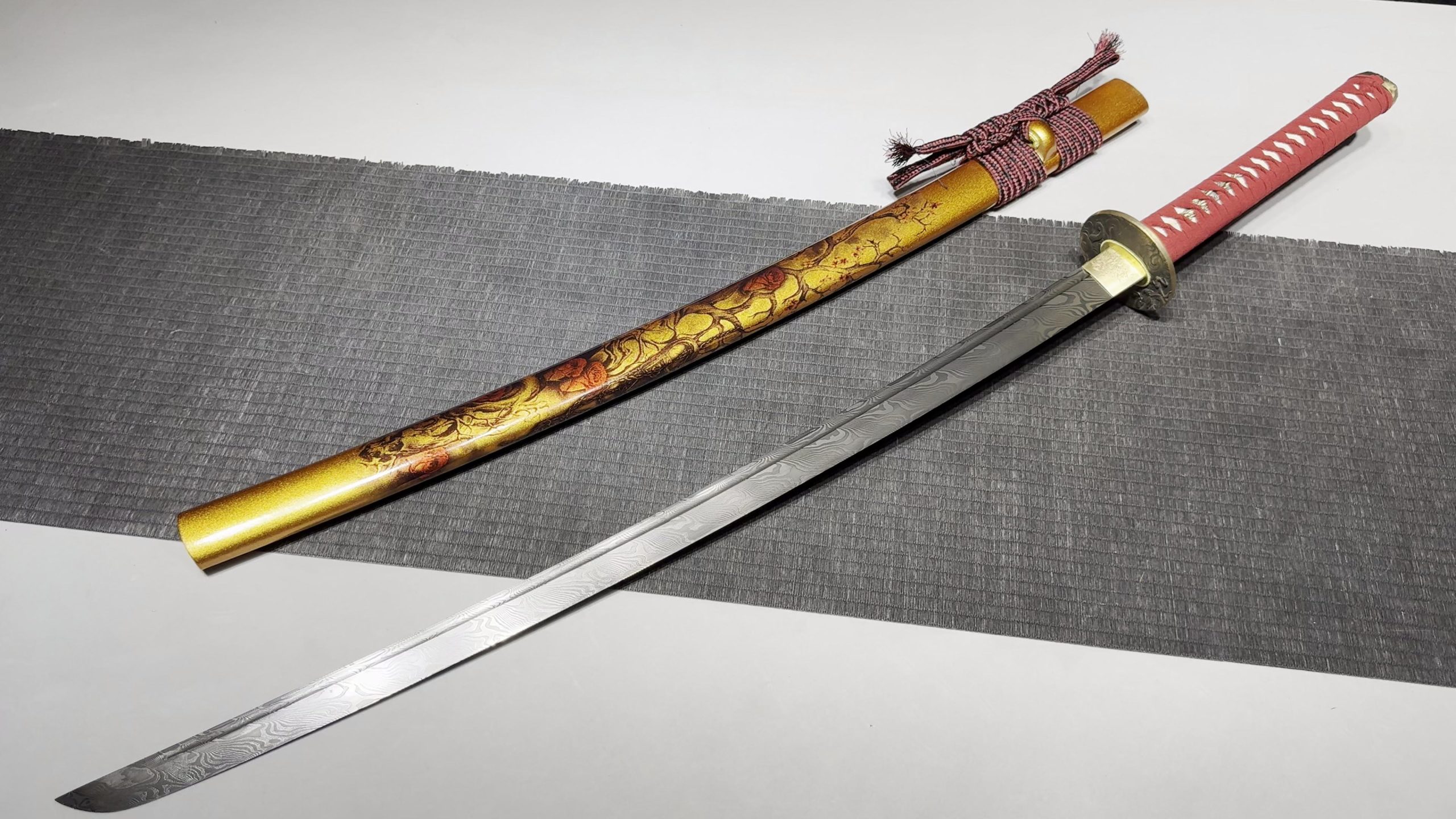 KageForge5 product image: 26" Pattern Steel Katana with Pure Copper Fittings